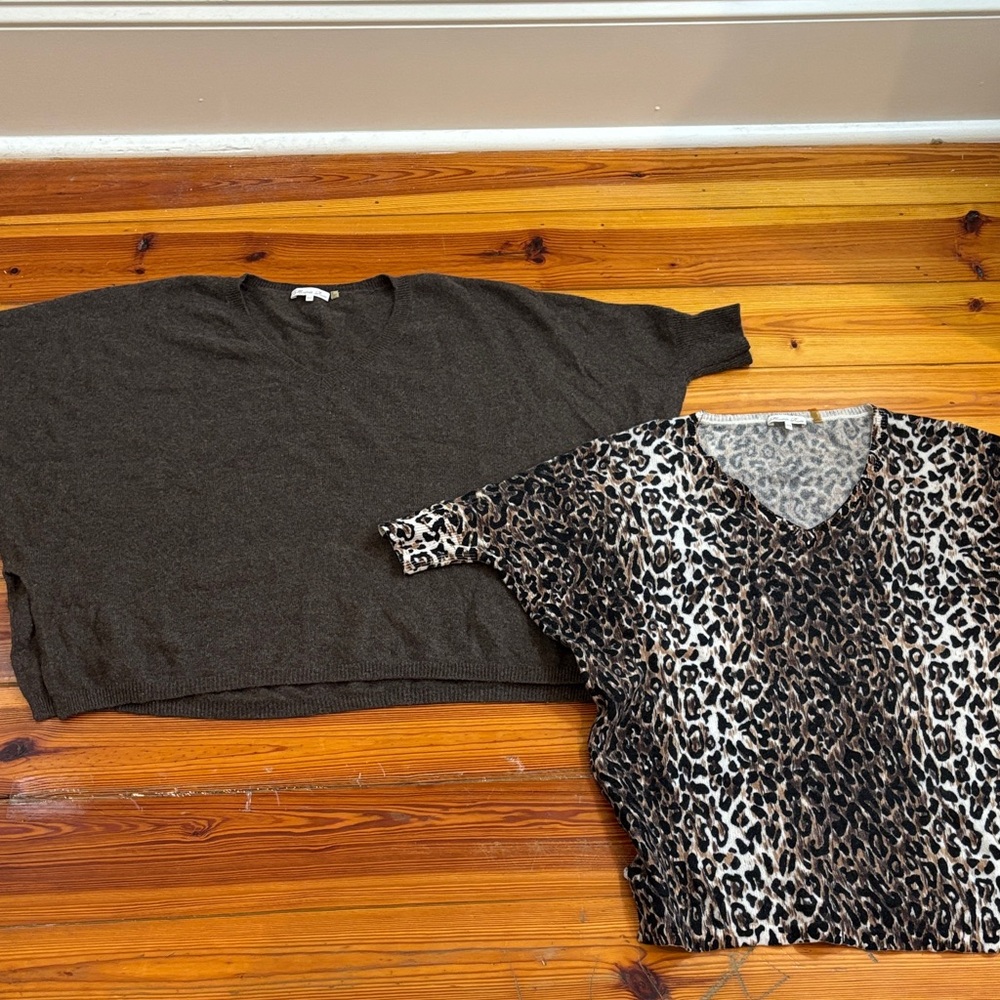 Set of 2 Minnie Rose Cashmere Sweaters Leopard Print & Chocolate brown